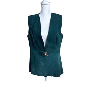 Vintage PSI Emerald Green Suede Vest Turnlock Closure Women’s 16